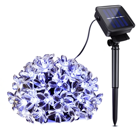 Lampi Solare Decorative - Set 2/4/8 x Instalație Solară pentru Grădină - Flori de Cireș cu 50 LED-uri, Alb Cald