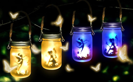 Lampi Solare Decorative - Set 2 Decoratiuni Solare cu Zane LED, Alb Cald sau Multicolor - Iluminare Ambientala pentru Gradina, Terasa si Balcon