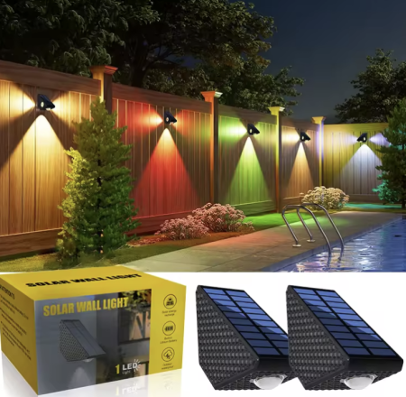 Lampi Solare Decorative - Set 2 Lampi Solare Decorative de Perete , Lumina in 3 Directii , Mullticolor , Alb rece , Alb Cald