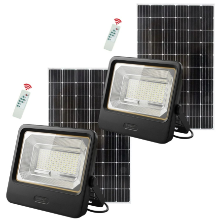 Pachete Promotionale - Set 2 Proiectoare Solare LED 1000W Innova Smart Home Cyborg, IP67, Panouri Solare 45x35 cm și Telecomenzi