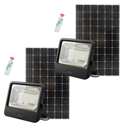 Pachete Promotionale - Set 2 Proiectoare Solare LED 600W Innova Smart Home Cyborg, IP67, Panouri Solare 35x29 cm și Telecomenzi