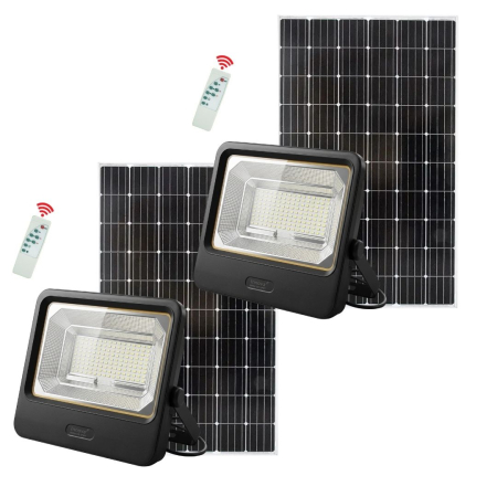 Lampi Solare Stradale - Set 2 Proiectoare Solare LED 800W Innova Smart Home Cyborg, IP67, Panouri Solare 35x35 cm și Telecomenzi