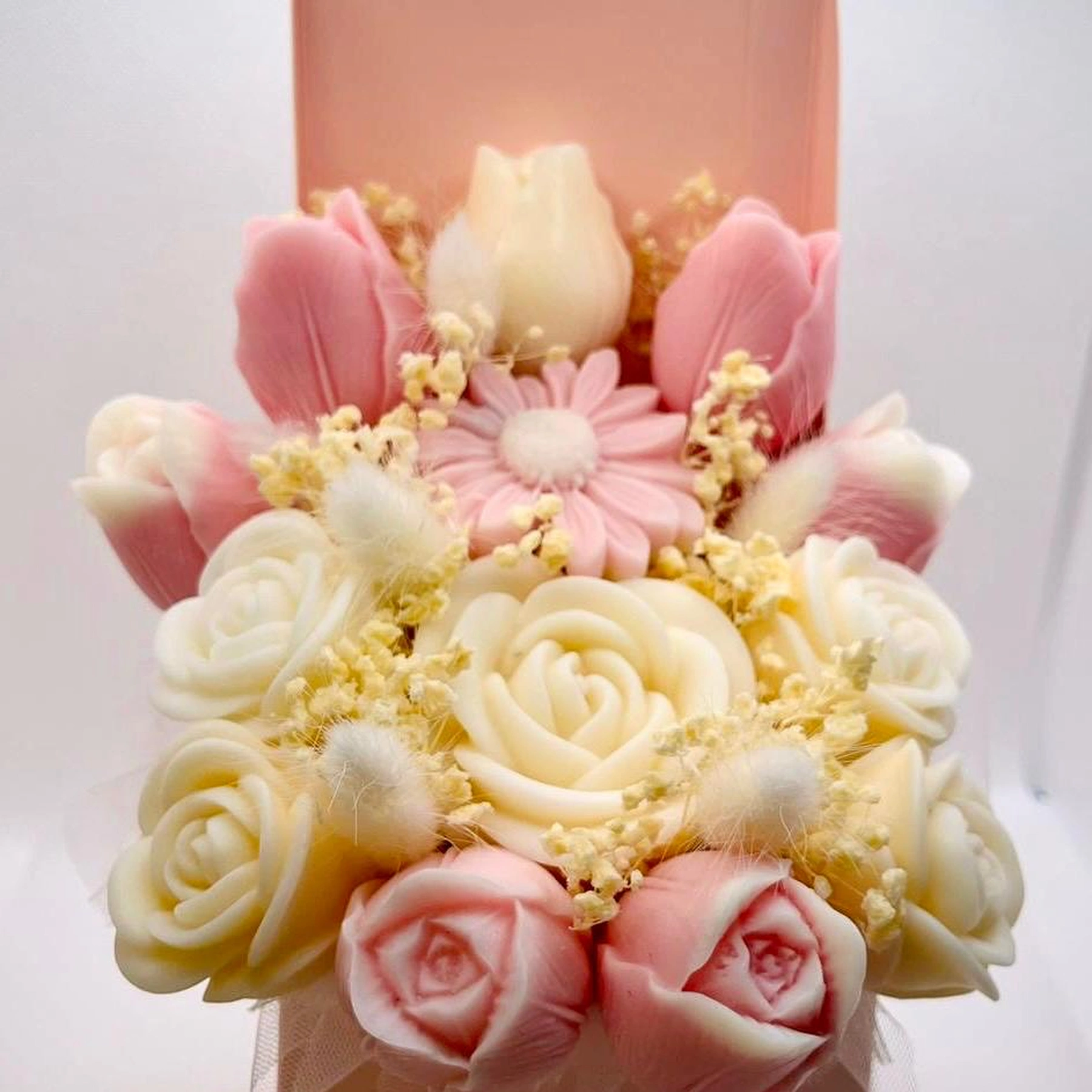 Aranjament floral din ceară de soia în cutie inalta – flori decorative premium cu flori uscate, cadou elegant [3]