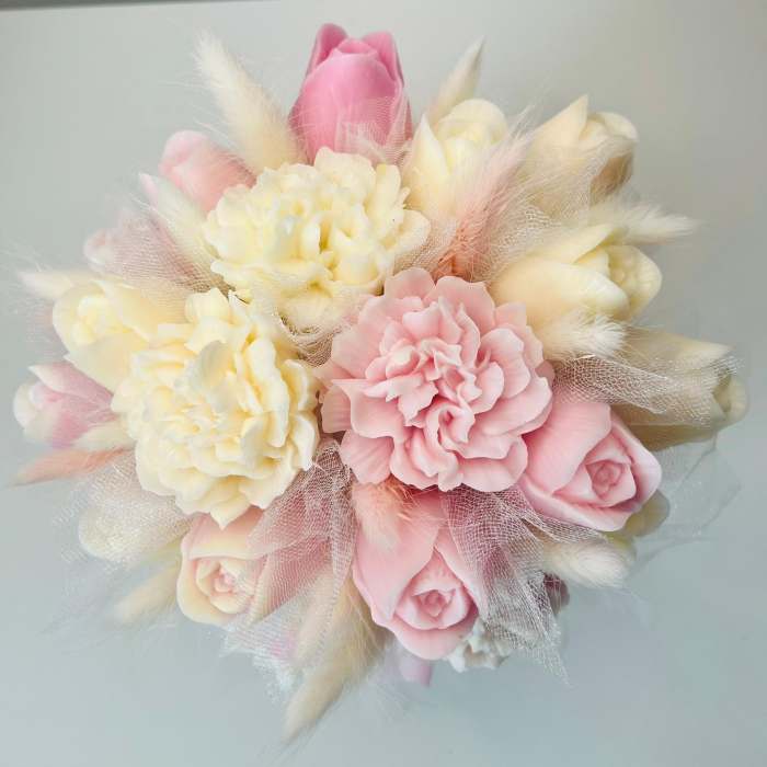 Aranjament floral din ceară de soia în cutie rotundă – decor elegant cu flori uscate, cadou premium [2]