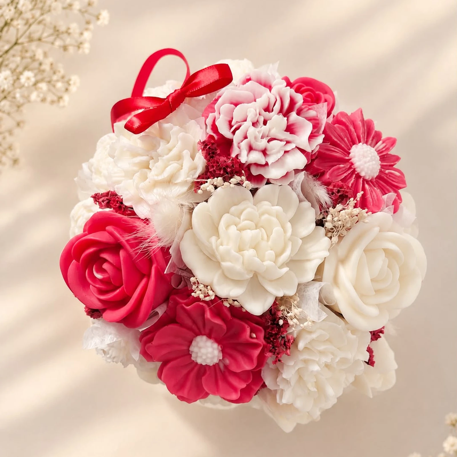 Aranjament floral din ceară de soia în cutie rotundă – flori decorative premium cu flori uscate, cadou elegant [2]