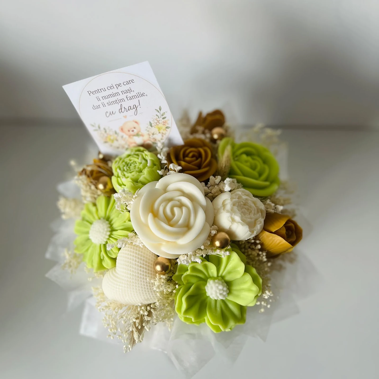 Aranjament floral din ceară de soia în cutie rotundă – flori decorative premium cu flori uscate, cadou elegant [4]