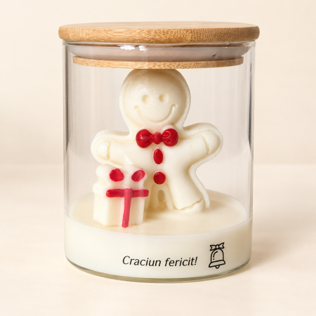 Lumanari tematice - Lumânare decorativă din ceară de soia „Magia Crăciunului -GingerBread Alb”