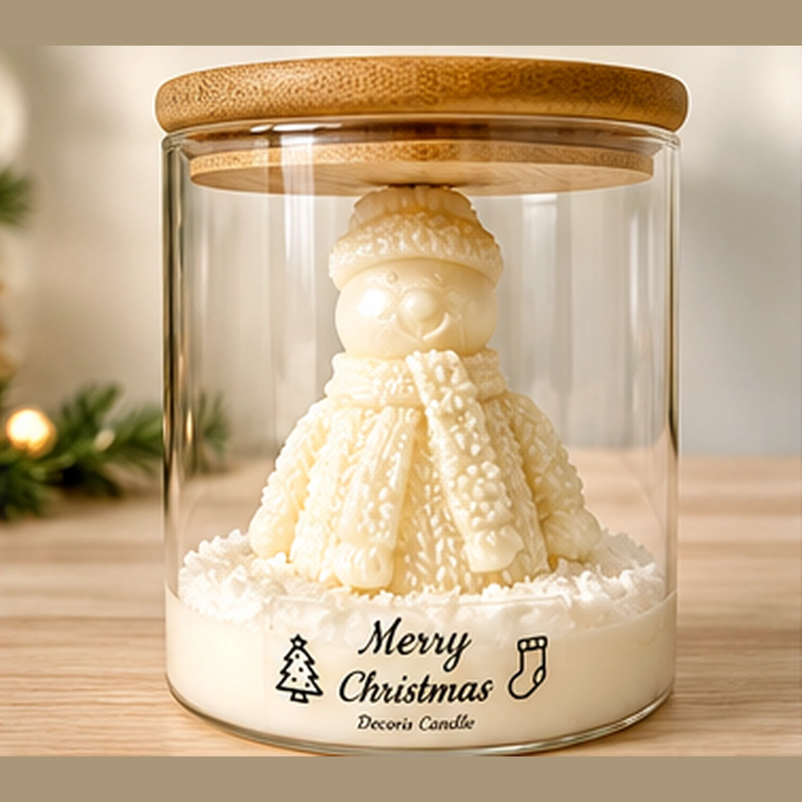 Lumânări tematice de Crăciun handmade - Lumânare decorativă din ceară de soia „Magia Crăciunului - Om de zapada”