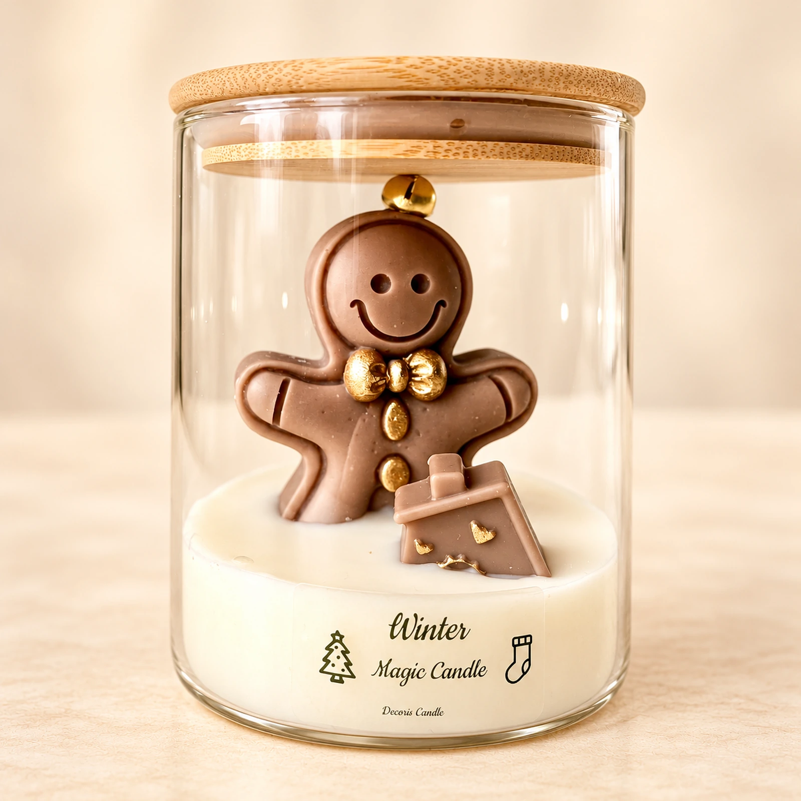 Lumânări tematice de Crăciun handmade - Lumânare decorativă din ceară de soia „Magia Crăciunului -Ginger Bread”