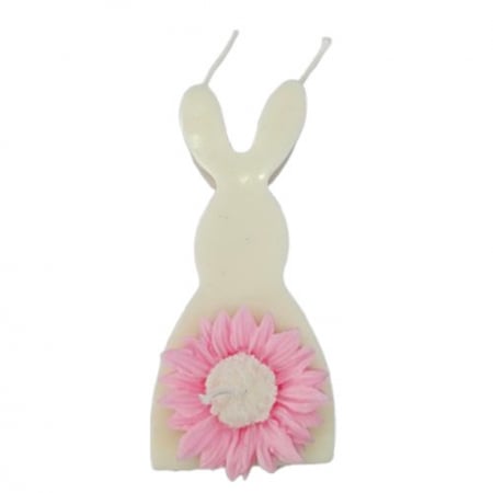Produse tematice - Lumanare decorativa ceara de soia Iepure cu Floare roz