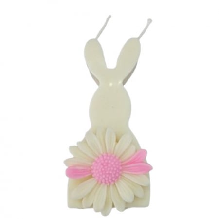 Produse tematice - Lumanare decorativa Iepure cu Crizantema alb si roz