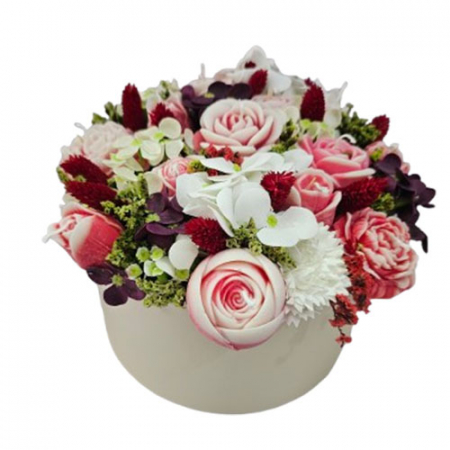 Aranjamente flori din ceara de soia - Aranjament din ceara de soia cu flori rosii in cutie mare