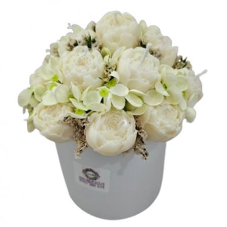 Aranjamente flori din ceara de soia - Aranjament floral alb in cutie inalta mica
