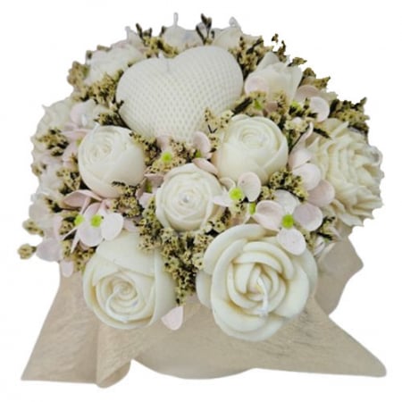 Aranjamente flori din ceara de soia - Aranjament floral din ceara de soia bujori albi in cutie mare