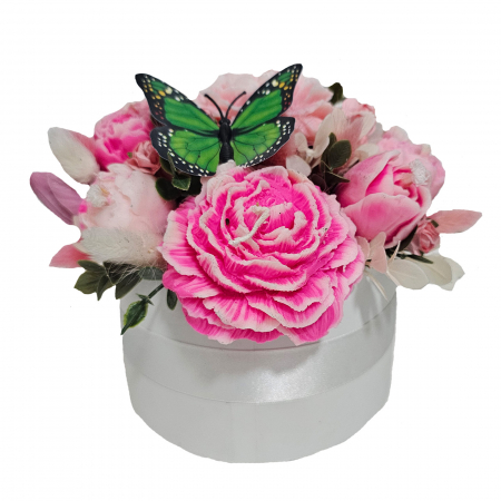 Aranjamente flori din ceara de soia - Aranjament floral din ceara de soia cu fluturas