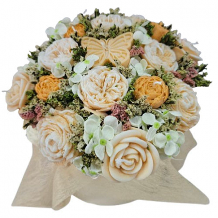 Aranjamente flori din ceara de soia - Aranjament floral din ceara de soia portocaliu in cutie mare