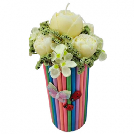 Aranjamente si decoratiuni florale - Aranjament floral in cutie mica de creioane colorate