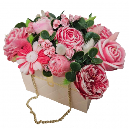 Aranjamente flori din ceara de soia - Aranjament flori ceara in cutie tip gentuta