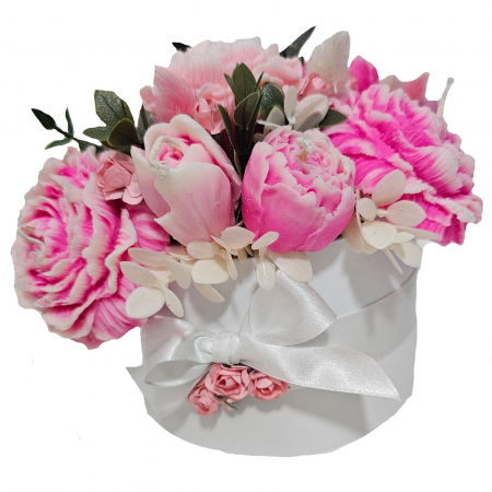 Aranjamente flori din ceara de soia - Aranjament flori din ceara de soia in cutie mica