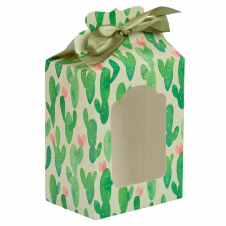 Botez - Cutie decorativa cu fereastra si model cu cactusi