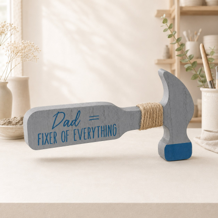 Alte Decoratiuni - Decoratiune din lemn model Ciocan cu mesaj Dad Fixer of Everything
