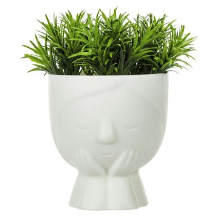 Aranjamente flori plastic - Ghiveci cu forma de chip si plante verzi decorative artificiale