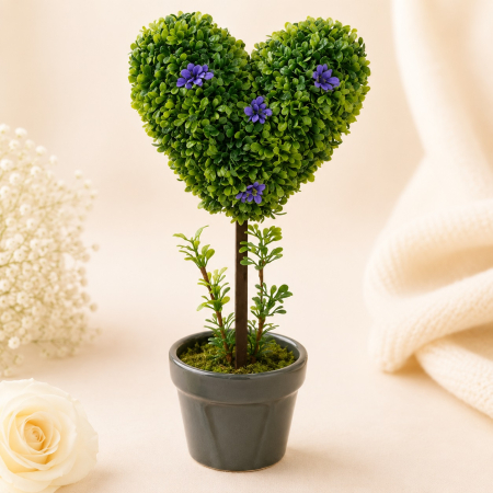 Aranjamente si decoratiuni florale - Ghiveci decorativ cu planta artificiala bonsai in forma de inima