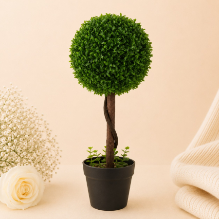 Aranjamente flori plastic - Ghiveci decorativ cu planta rotunda bonsai