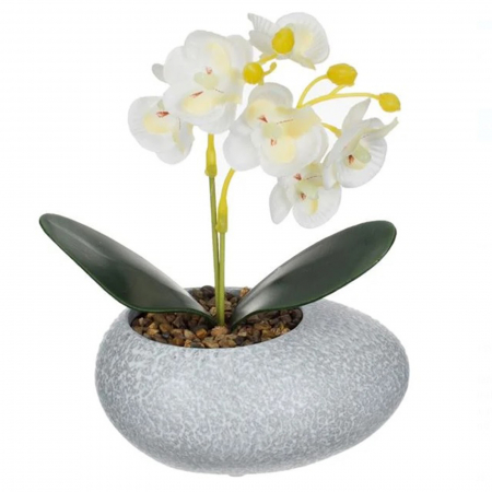 Produse tematice - Ghiveci decorativ din piatra cu planta artificiala orhidee