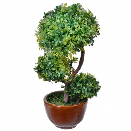 Aranjamente flori plastic - Ghiveci decorativ maroniu cu planta artificiala bonsai