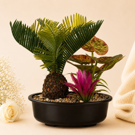 Aranjamente si decoratiuni florale - Ghiveci din plastic cu plante artificiale