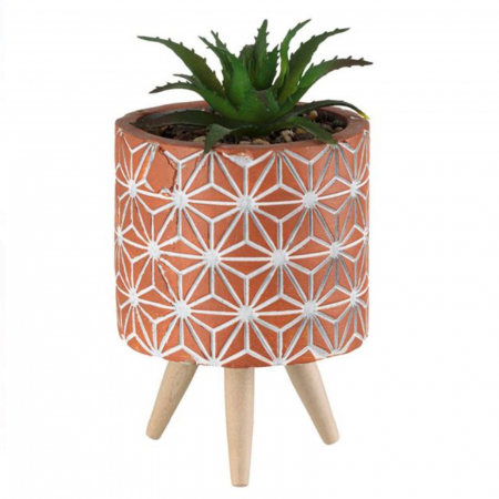 Aranjamente si decoratiuni florale - Ghiveci din teracota cu picioruse si plante artificiale