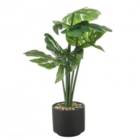 Aranjamente flori plastic - Ghiveci negru decorativ cu planta artificiala verde
