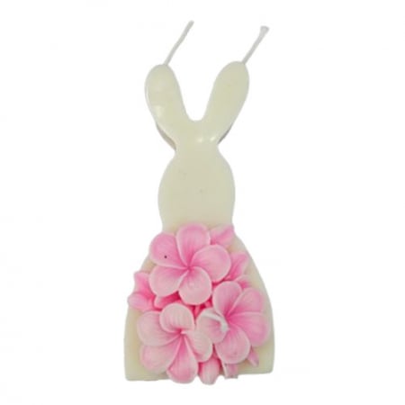 Produse tematice - Lumanare decorativa ceara de soia Iepure cu Hortensie roz
