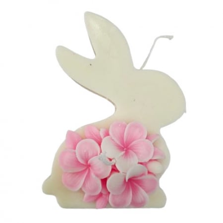 Produse tematice - Lumanare decorativa din ceara de soia Iepure cu Hortensie roz