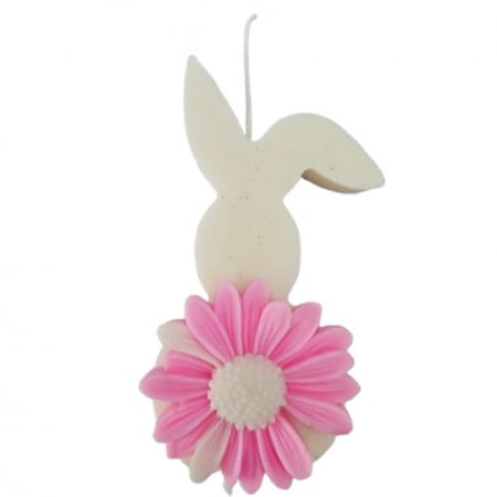 Paste - Lumanare decorativa Iepure alb cu crizantema roz