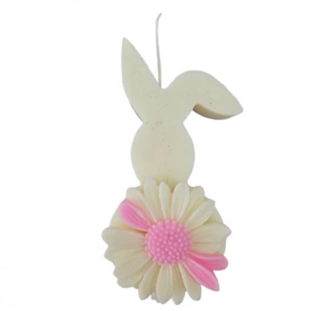 Produse tematice - Lumanare decorativa Iepure alb cu crizantema roz alb