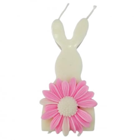 Produse tematice - Lumanare decorativa Iepure cu Crizantema alb roz