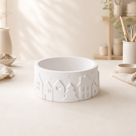 Craciun - Suport decorativ ceramic cu peisaj de Iarna
