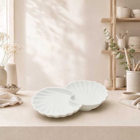 Decoratiuni Handmade - Suport decorativ ceramic Scoica dubla