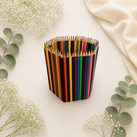 Decoratiuni Handmade - Suport decorativ hexagonal din creioane colorate
