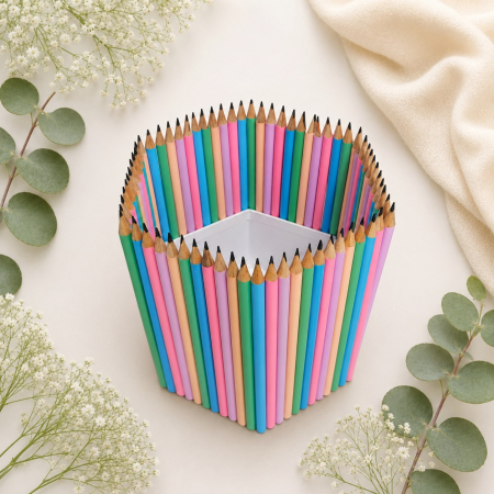 Decoratiuni Handmade - Suport decorativ hexagonal din creioane colorate pastel