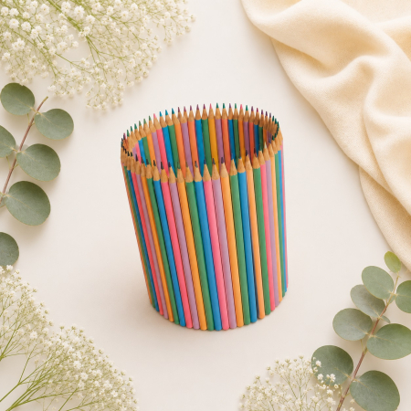 Decoratiuni Handmade - Suport decorativ rotund  din creioane colorate pastel