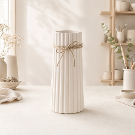 Decoratiuni - Vaza inalta din ceramica cu striatii