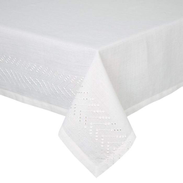 Fata de masa eleganta 160x260 cm – alb ivory cu broderie delicata [3]