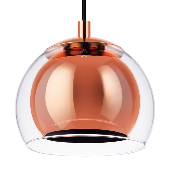 Lustra suspendata cupru cu 3 abajururi din sticla transparenta [4]