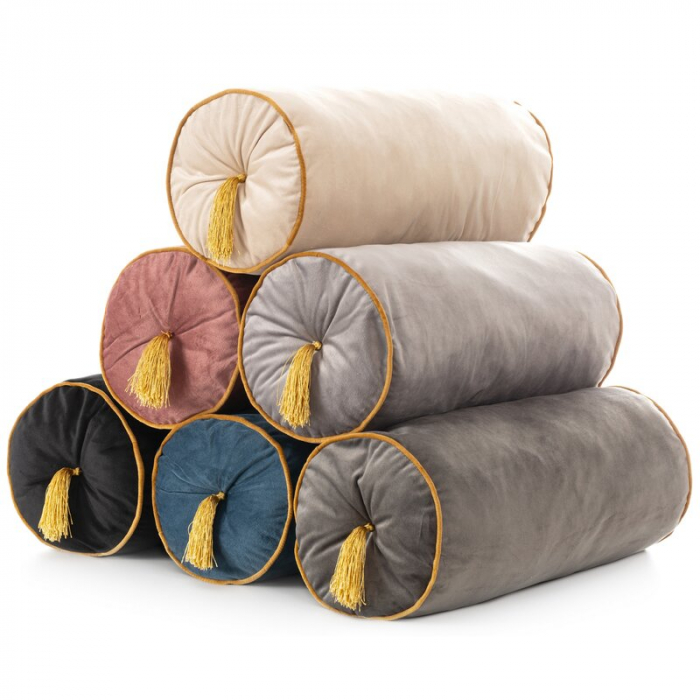 Perna decorativa cilindrica din catifea, roz – 20x45 cm [2]