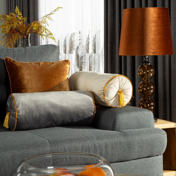 Perna decorativa cilindrica din catifea, gri – 20x45 cm [4]