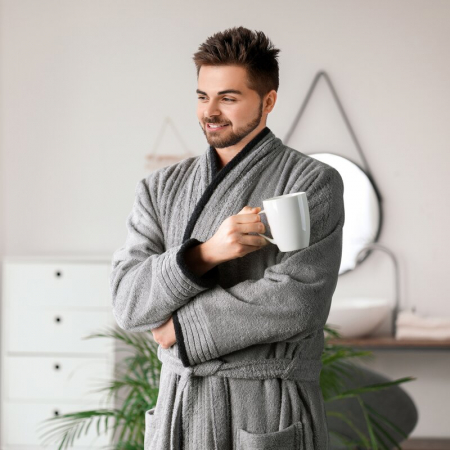 Halate - Halat de baie barbati – Marimea M, 100% bumbac, culoare gri