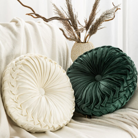 Pernă decorativă rotundă din catifea crem 40 cm [3]